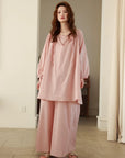 Lian Loungewear bamboo cotton pajama set with long and short pants in beige, soft and comfortable sleepwear for women.