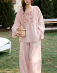 Pink bamboo slub cotton pajama dress by Lian Loungewear, soft and comfortable sleepwear with a relaxed fit and casual style.