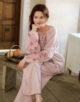 Pink bamboo slub cotton pajama dress by Lian Loungewear, soft and comfortable sleepwear with relaxed fit