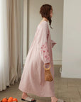 Pink bamboo slub cotton pajama dress by Lian Loungewear, featuring a comfortable, relaxed fit and soft fabric for lounging.