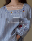 Lian Loungewear embroidered cotton jacquard pajamas featuring intricate floral embroidery and soft, comfortable fabric.