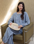 Lian Loungewear embroidered cotton jacquard pajamas with intricate floral embroidery and soft, comfortable fabric.