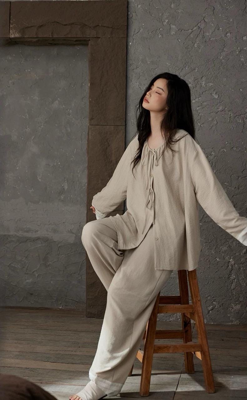 Lian Loungewear women's cotton pyjamas set featuring a comfortable, relaxed fit for cozy zen loungewear.