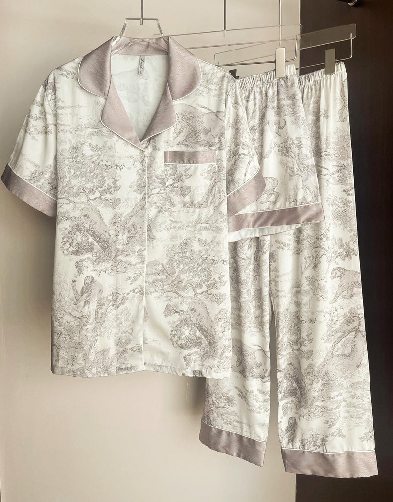 Luxury Silk Blend Pyjama Set for Women – Embroidered Loungewear Sleepwear Gift | Soft Breathable Two-Piece Cotton Silk PJs for Summer