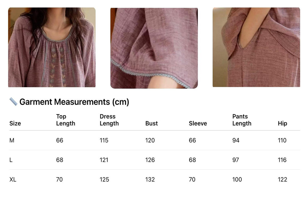 Double Layer Gauze Loungewear, Purple Pajamas and Sleepwear – Women’s Relaxed Long Sleeves Cotton Pajama Pants Set or Dress Gown
