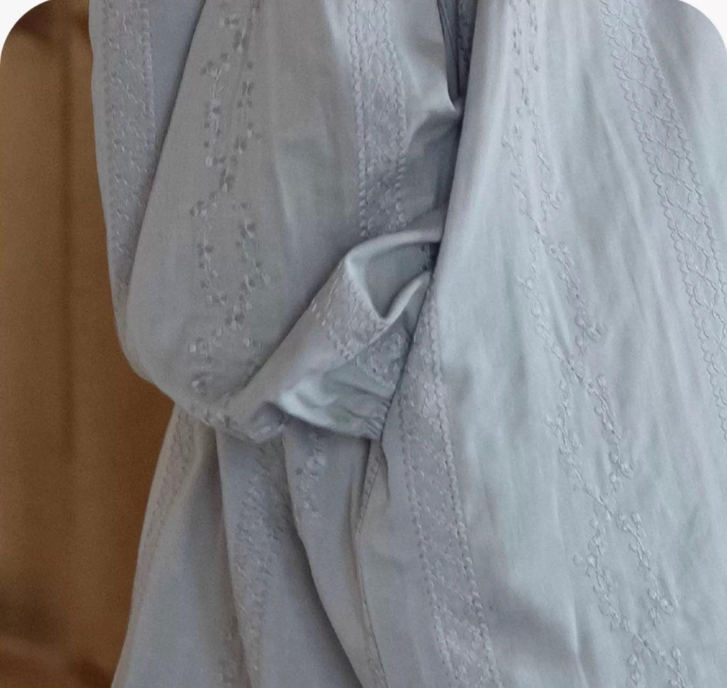Embroidered Cotton Gauze Robe Dress: Breathable Linen-Feel Kaftan Loungewear