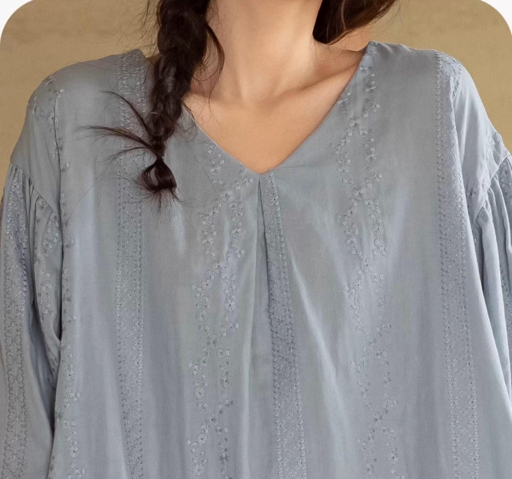 Embroidered Cotton Gauze Robe Dress: Breathable Linen-Feel Kaftan Loungewear