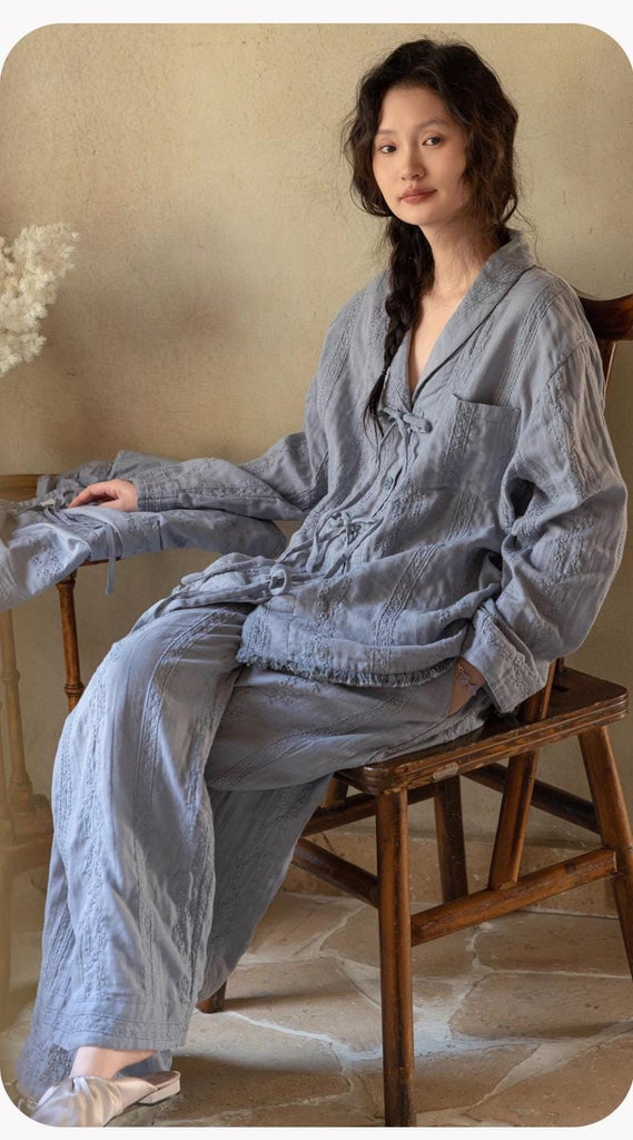 Gauze Cotton Loungewear Set: Breathable Linen-Look Pajamas