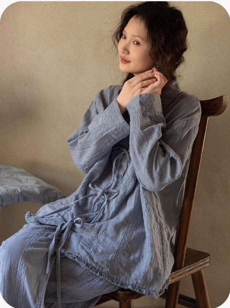 Gauze Cotton Loungewear Set: Breathable Linen-Look Pajamas