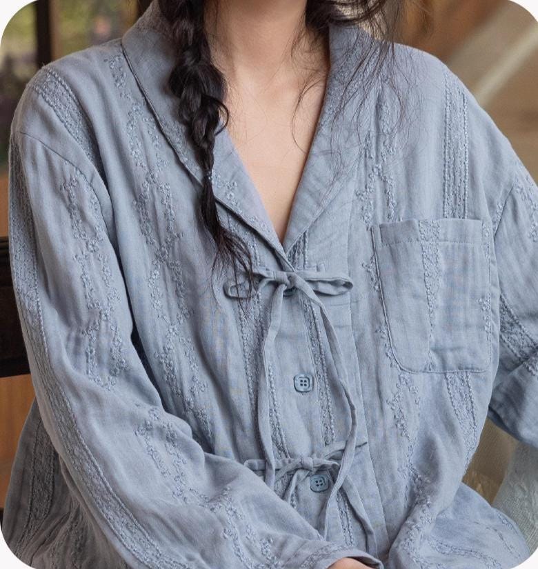 Gauze Cotton Loungewear Set: Breathable Linen-Look Pajamas