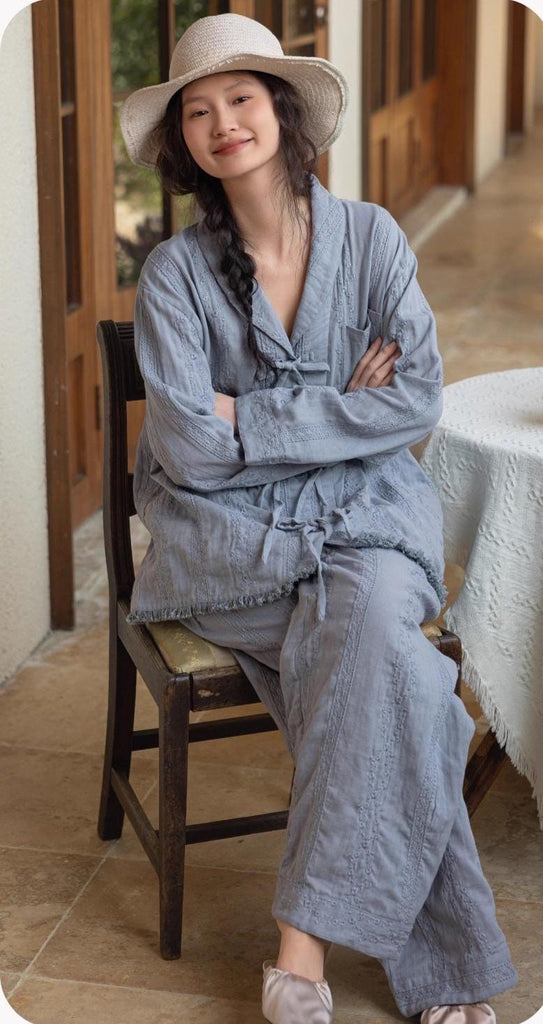 Gauze Cotton Loungewear Set: Breathable Linen-Look Pajamas