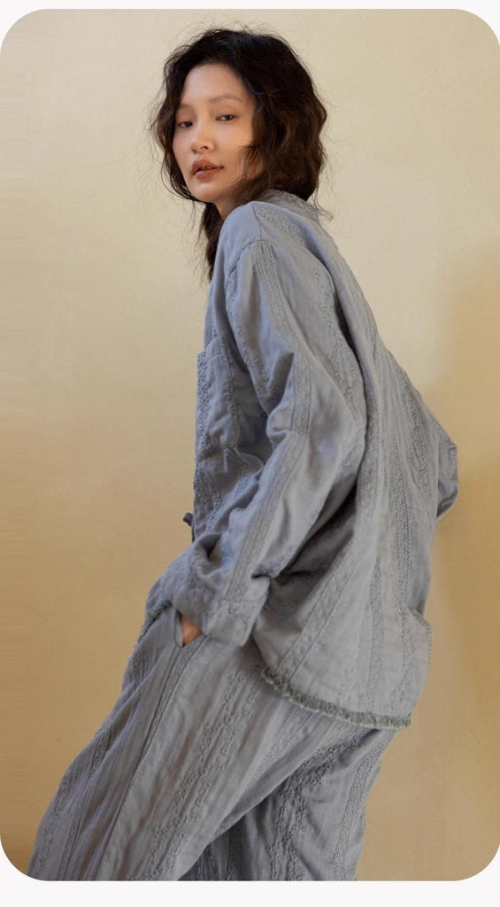 Gauze Cotton Loungewear Set: Breathable Linen-Look Pajamas