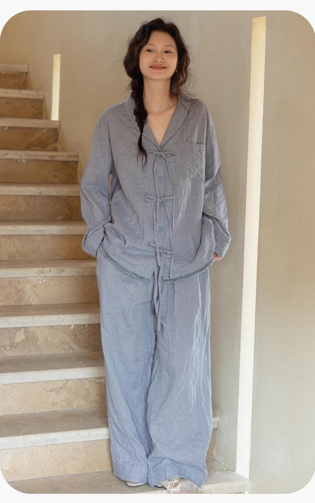 Gauze Cotton Loungewear Set: Breathable Linen-Look Pajamas