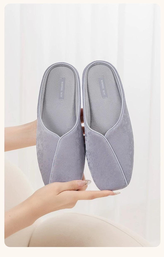 Jacquard Satin Slippers: Women's Qipao Style Indoor Shoes