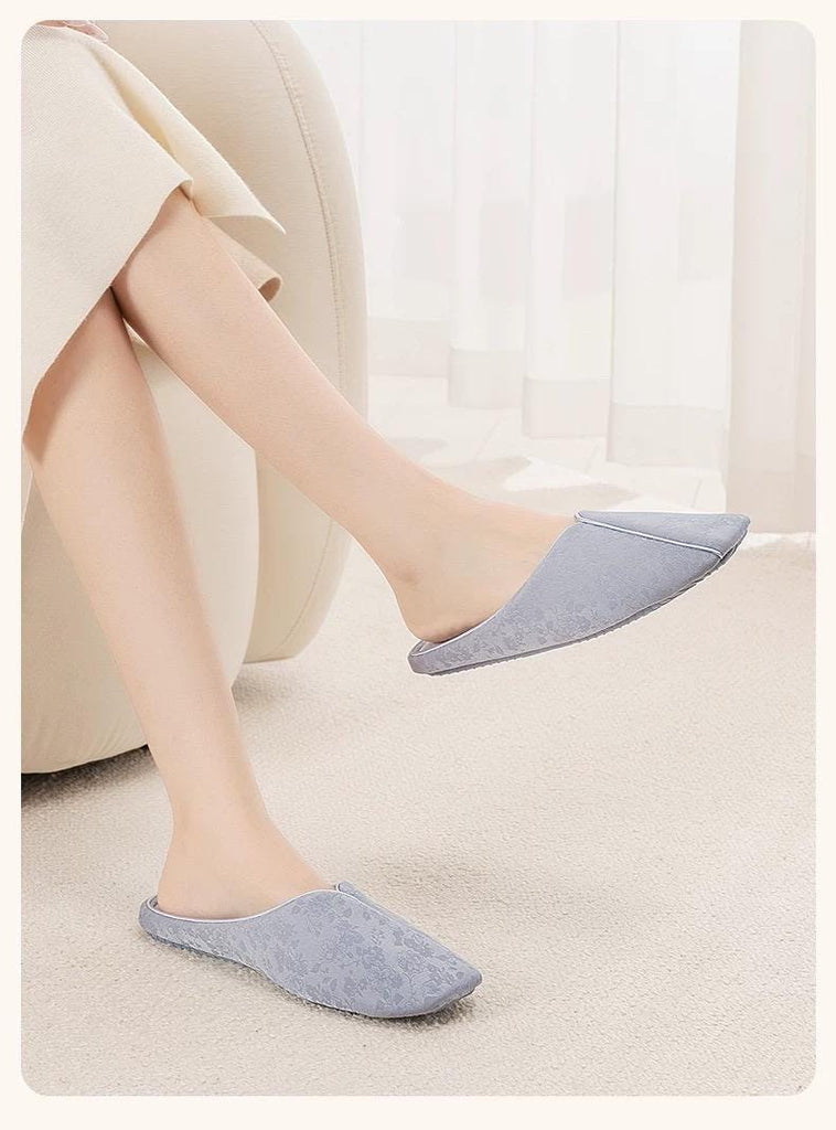 Jacquard Satin Slippers: Women's Qipao Style Indoor Shoes