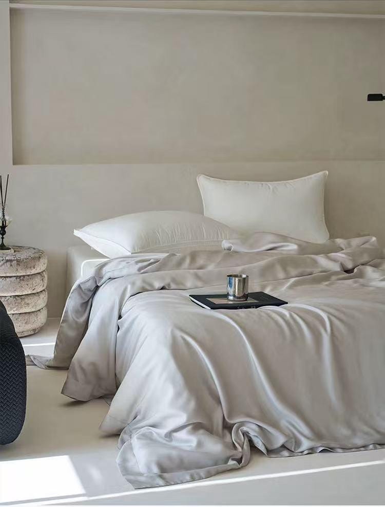 TENCEL Lyocell Four PCS Bedding Set: Bed Sheet, Duvet Cover and Two Pillowcases, Eucalyptus Fiber, Cooling Luxury Bedding, Silk Beddings