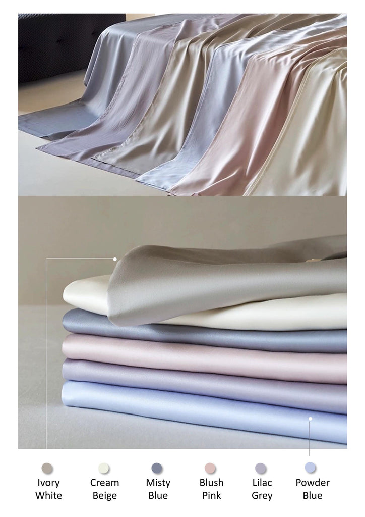 TENCEL Lyocell Four PCS Bedding Set: Bed Sheet, Duvet Cover and Two Pillowcases, Eucalyptus Fiber, Cooling Luxury Bedding, Silk Beddings