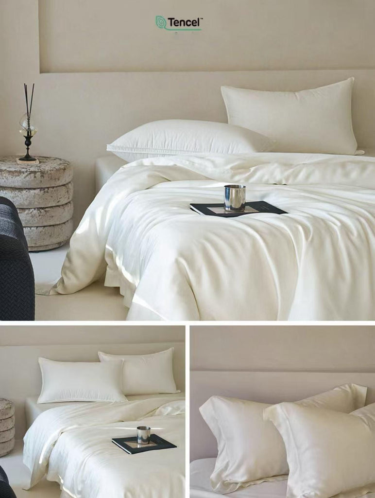 TENCEL Lyocell Four PCS Bedding Set: Bed Sheet, Duvet Cover and Two Pillowcases, Eucalyptus Fiber, Cooling Luxury Bedding, Silk Beddings