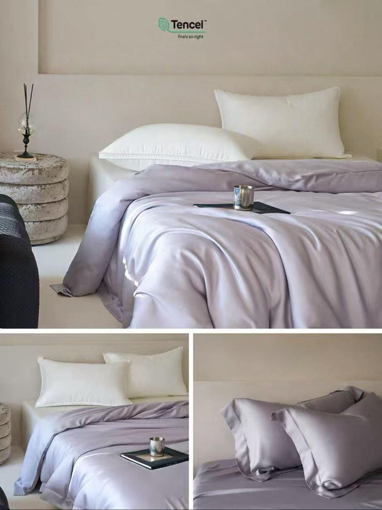 TENCEL Lyocell Four PCS Bedding Set: Bed Sheet, Duvet Cover and Two Pillowcases, Eucalyptus Fiber, Cooling Luxury Bedding, Silk Beddings