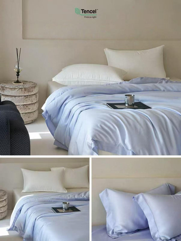 TENCEL Lyocell Four PCS Bedding Set: Bed Sheet, Duvet Cover and Two Pillowcases, Eucalyptus Fiber, Cooling Luxury Bedding, Silk Beddings