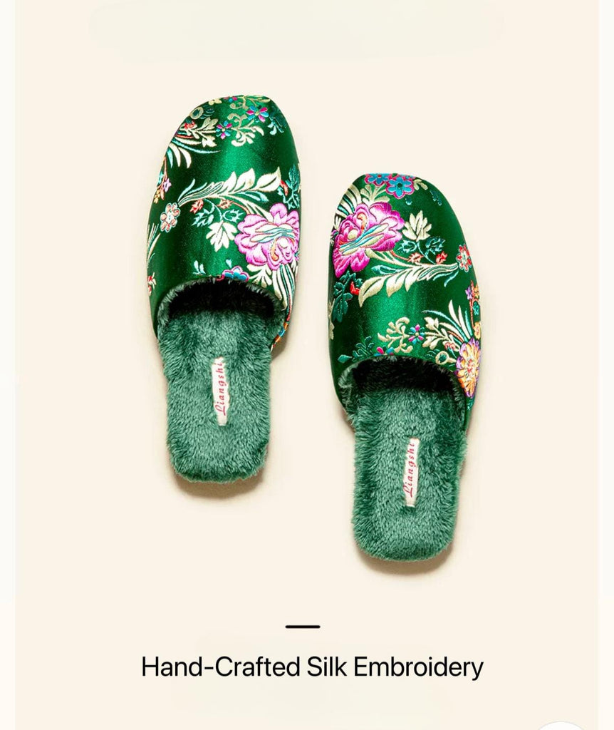 Women’s Embroidered Silk Slippers - Cozy Indoor House Shoes with Traditional Chinese Floral Patterns - Unique Cultural Gift for Her