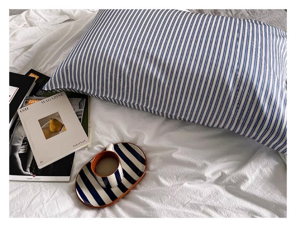 Blue Stripe Mulberry Silk Pillowcase: 22 Momme Luxury Bedding