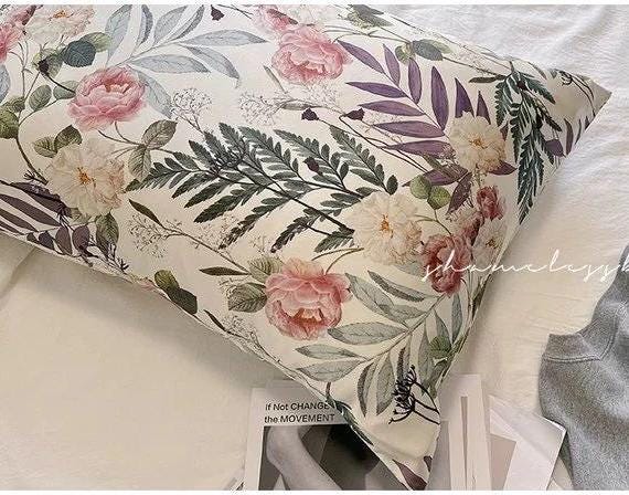 100% Mulberry Silk Pillowcase Peony Pattern White Silk Pillowcase Anti-Aging Beauty Sleep Pillowcase for Hair and Skin Care Silk Beddings