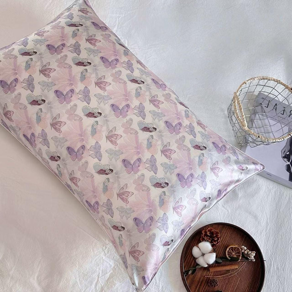 Butterfly Mulberry Silk Pillowcase with Scrunchie: Anti-Aging Beauty Sleep