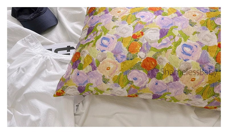Floral Silk Pillowcase Impressionism Style Mulberry Silk Pillow Floral - Luxury Pillowcase with Silk Eye Mask Set for for Beauty Sleep