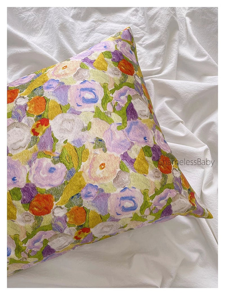 Floral Silk Pillowcase Impressionism Style Mulberry Silk Pillow Floral - Luxury Pillowcase with Silk Eye Mask Set for for Beauty Sleep