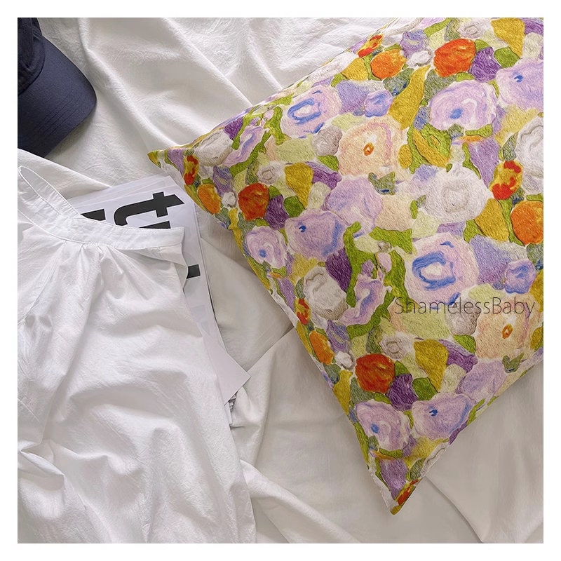 Floral Silk Pillowcase Impressionism Style Mulberry Silk Pillow Floral - Luxury Pillowcase with Silk Eye Mask Set for for Beauty Sleep