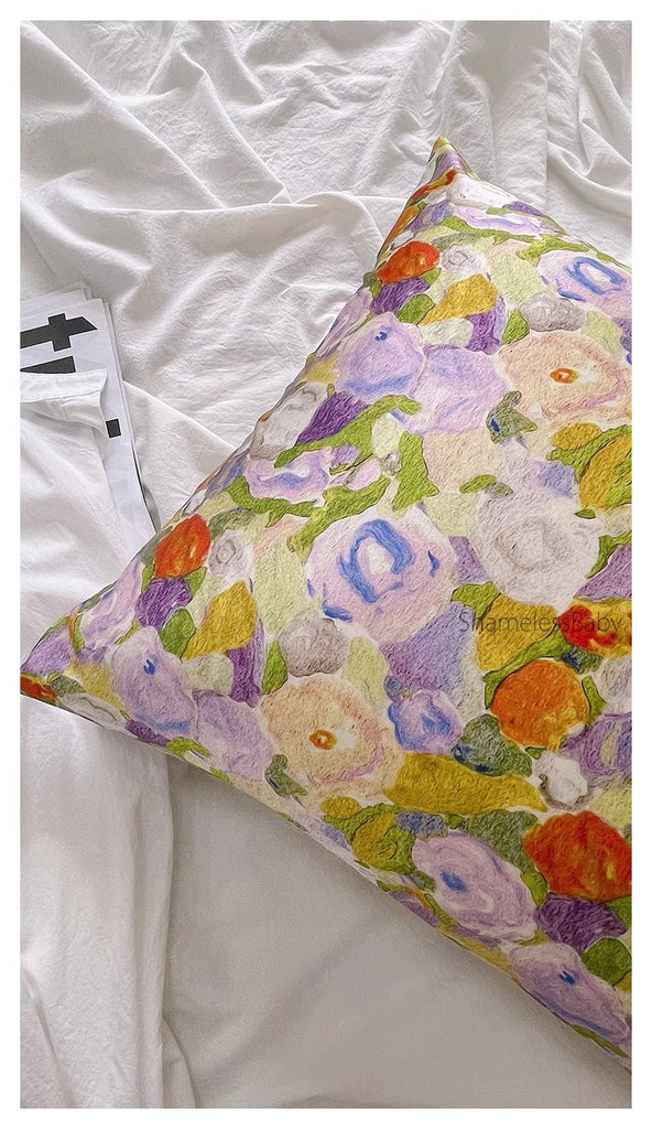 Floral Silk Pillowcase Impressionism Style Mulberry Silk Pillow Floral - Luxury Pillowcase with Silk Eye Mask Set for for Beauty Sleep