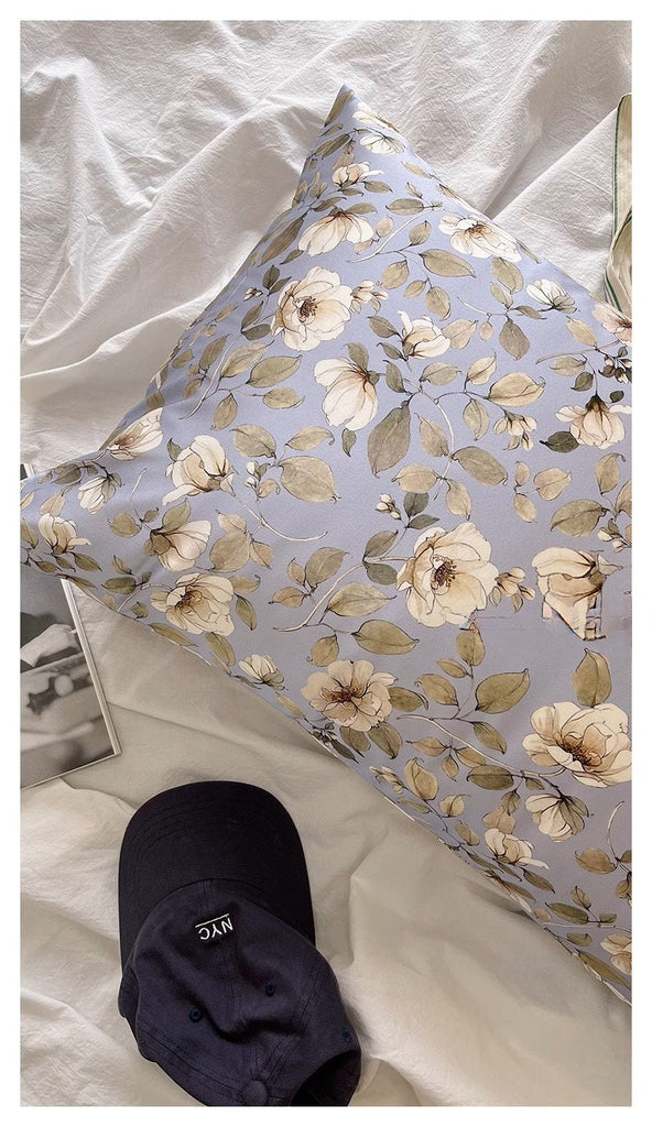 Light Purple Flower Silk Pillowcase – 22MM Mulberry Silk pillowcase with Matching Eye Mask – Luxury Silk Bedding for New Home Owner