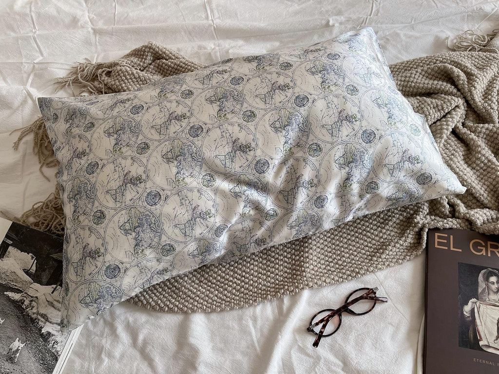 Mulberry Silk Pillowcase: 22 Momme, World Map Print, Travel Gift for Him