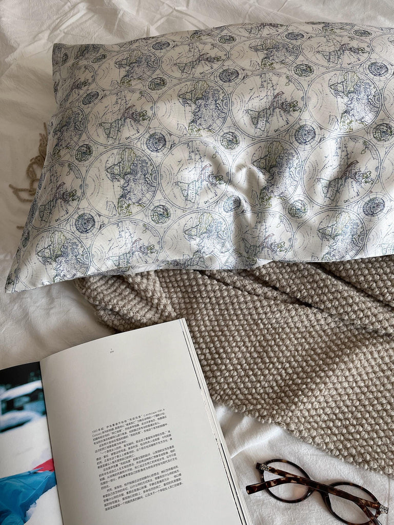 Mulberry Silk Pillowcase: 22 Momme, World Map Print, Travel Gift for Him