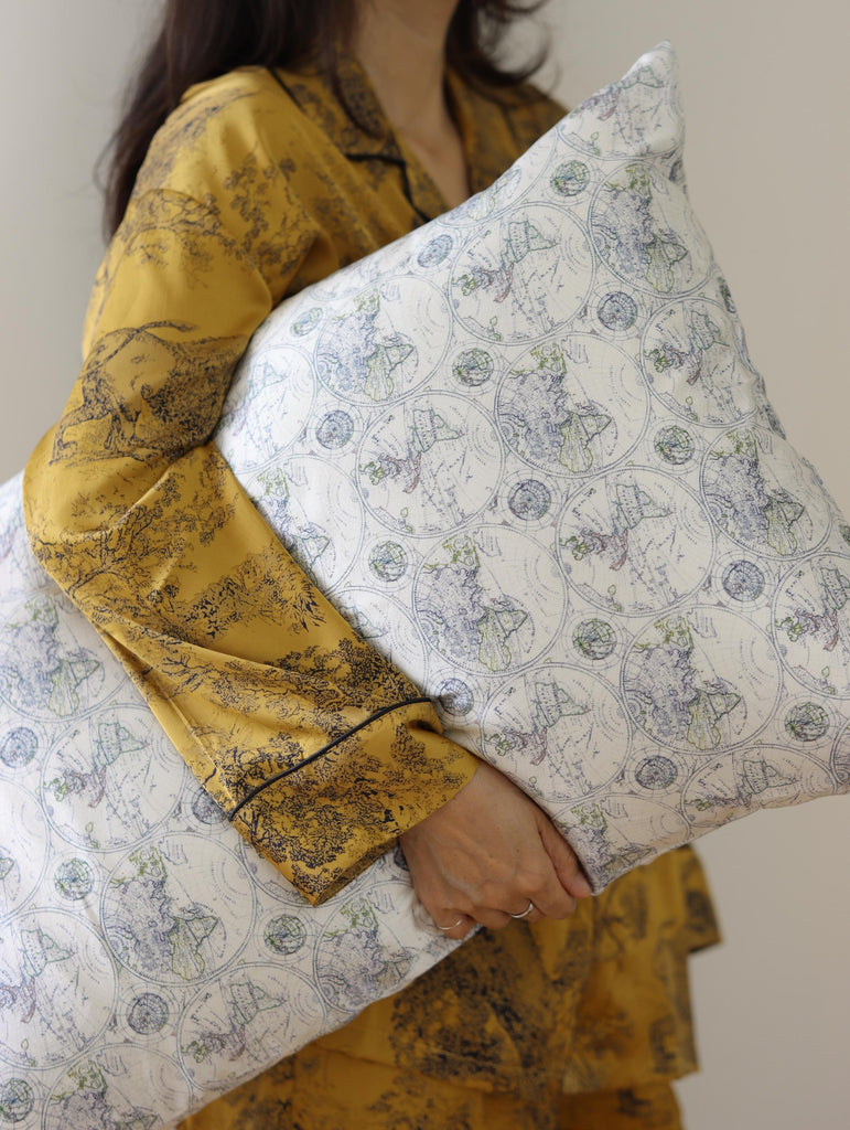Mulberry Silk Pillowcase: 22 Momme, World Map Print, Travel Gift for Him