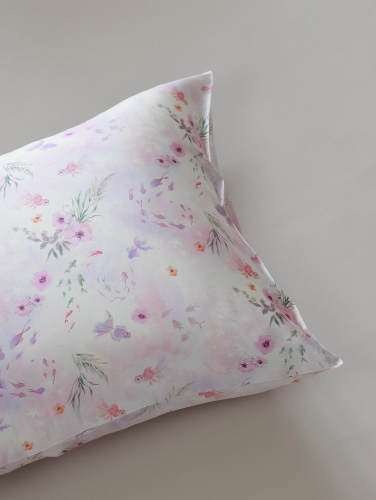 Pink Koi Fish Silk Pillowcase with Scrunchie: 25 Momme Mulberry Silk