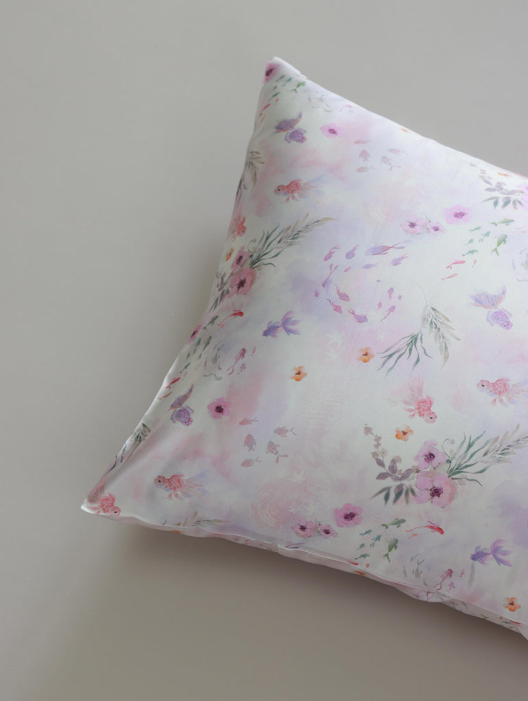 Pink Koi Fish Silk Pillowcase with Scrunchie: 25 Momme Mulberry Silk