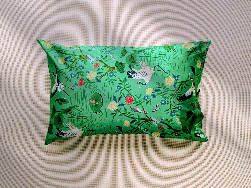 Pure Silk Pillowcase Oriental Crane Vintage Inspired Bedding - Handmade Luxury Silk Pillow - Country Home Decor - Gift for New Homeowners