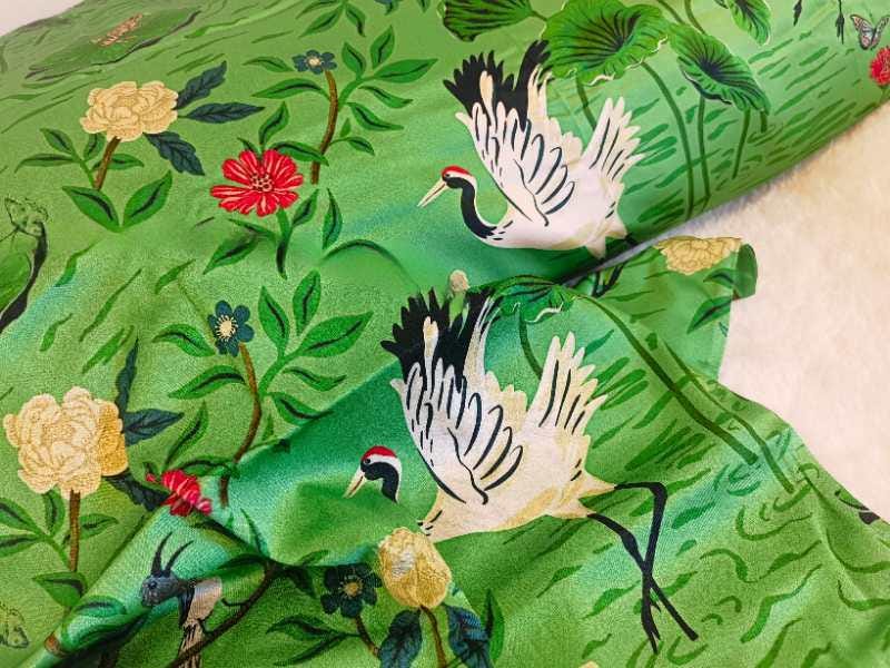 Silk Pillowcase Vintage Oriental Crane & Floral Print – 100% Pure Mulberry Silk, Luxury Bedding for Skin & Hair, Gift for Her, Gift for Mother’s Day
