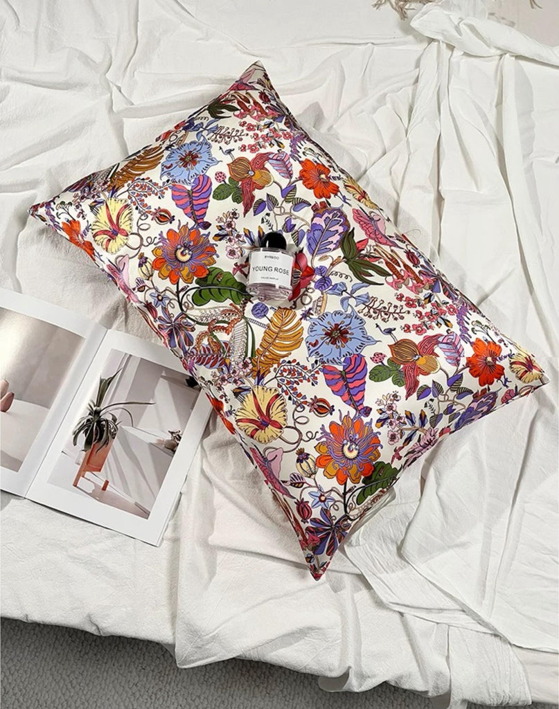 Floral Silk Pillowcase - 100% Mulberry Silk Luxury Damask Silk Pillow Cover, Breathable & Hypoallergenic, Anti-Frizz & Anti-Wrinkle, Valentine Gift for Her