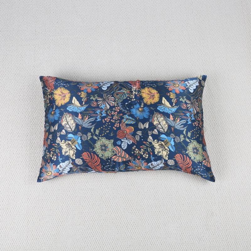 Luxury 100% Silk Pillowcase | Oriental Floral Print | Hypoallergenic Ultra-Soft Pillow | Zipper Closure | Oriental Design Gift for New Home