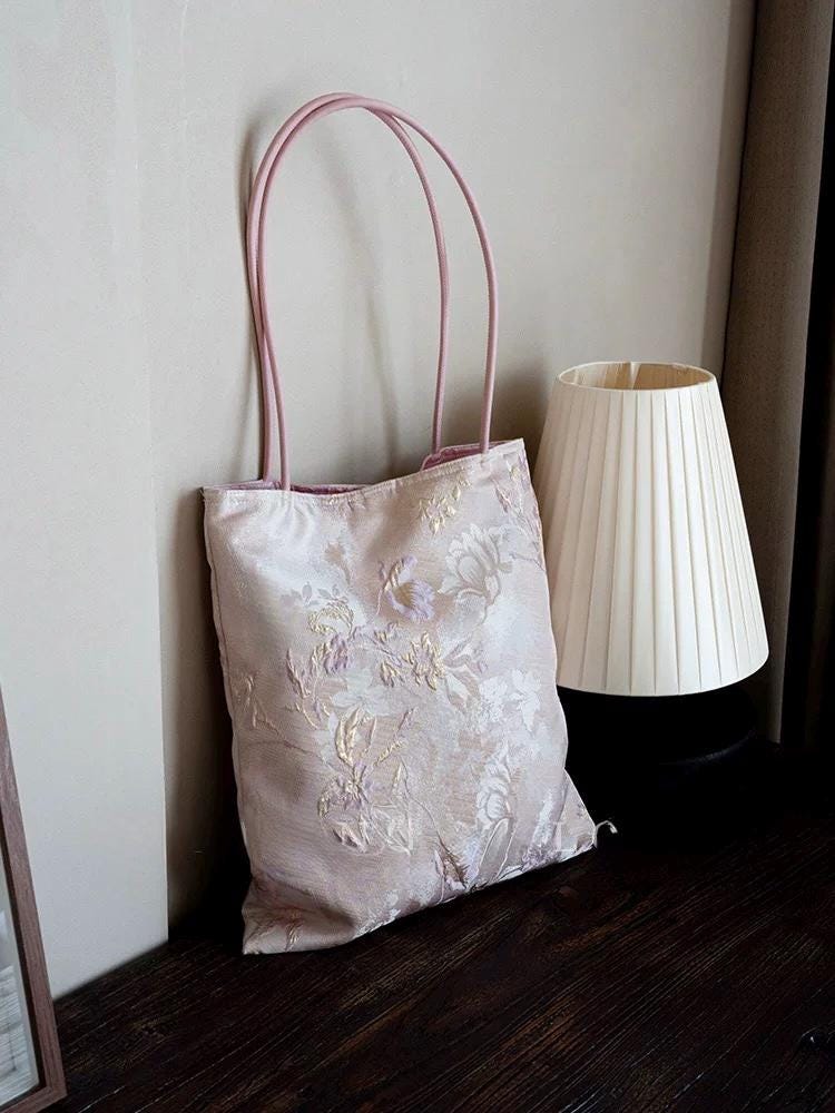 Handmade Silk Embroidered Tote Bag: Oriental Swallow Design