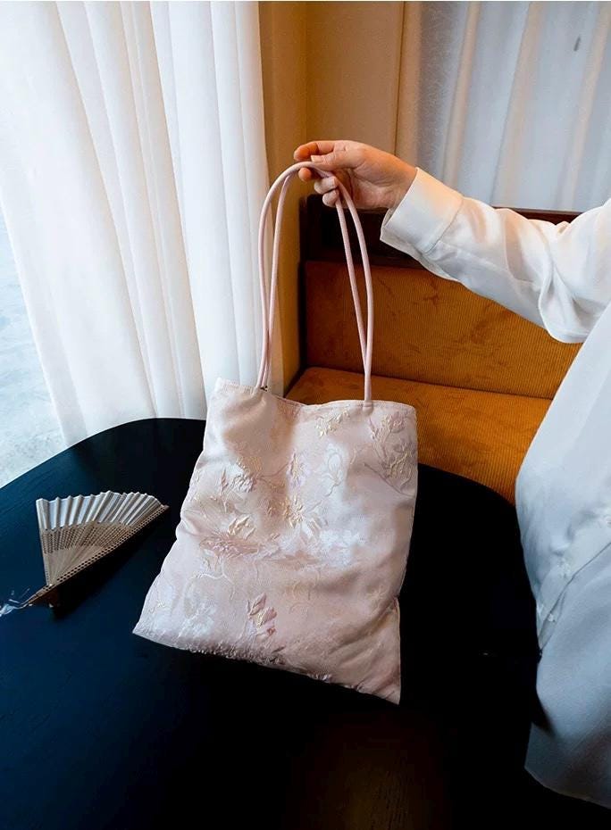 Handmade Silk Embroidered Tote Bag: Oriental Swallow Design
