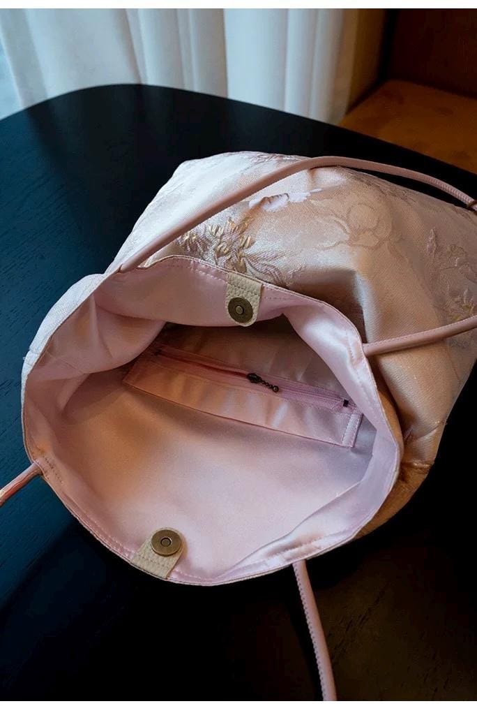 Handmade Silk Embroidered Tote Bag: Oriental Swallow Design