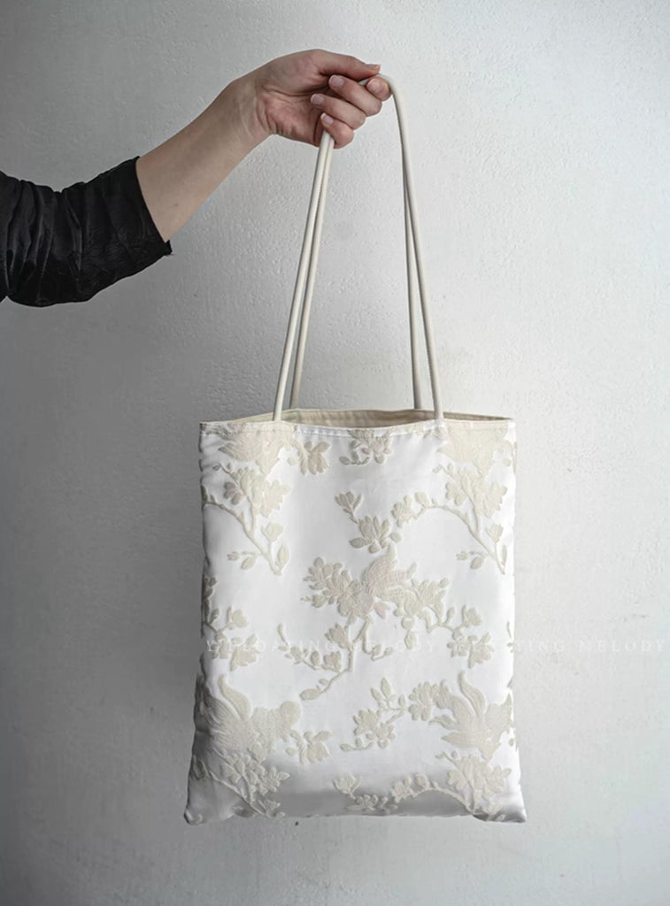 Handmade Silk Embroidered Tote Bag: Oriental Swallow Design