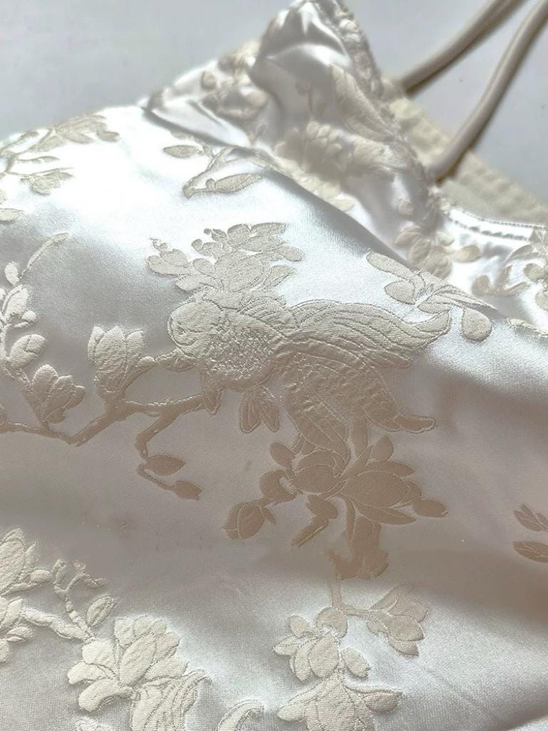 Handmade Silk Embroidered Tote Bag: Oriental Swallow Design
