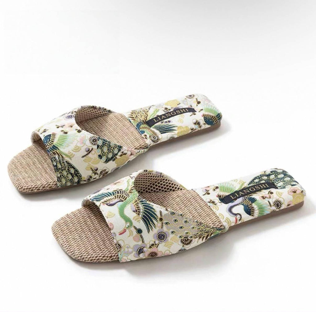 Embroidered Oriental Slippers: Handmade Open Totes Footwear, Causual House Shoes