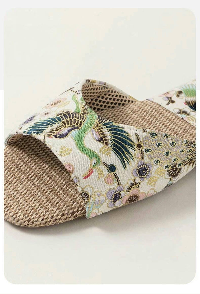 Embroidered Oriental Slippers: Handmade Open Totes Footwear, Causual House Shoes