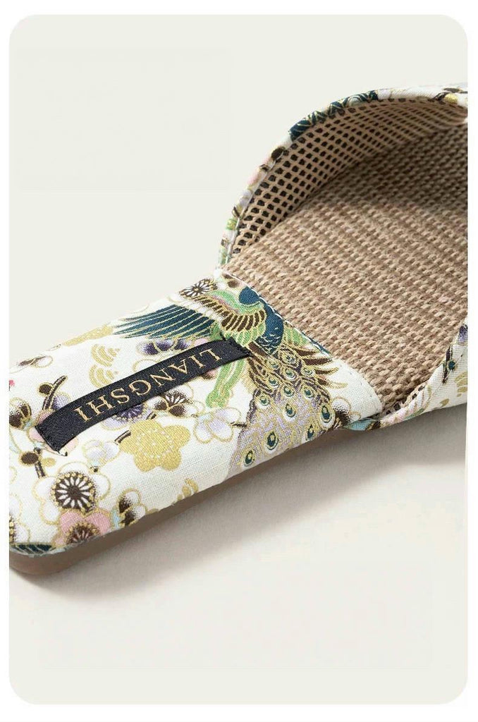 Embroidered Oriental Slippers: Handmade Open Totes Footwear, Causual House Shoes